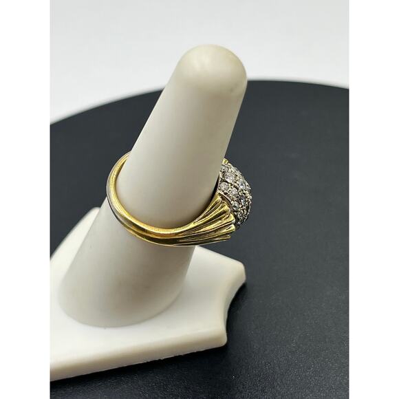 PK 925 Vintage Gold Tone Sterling Silver Round Ball Cubic Zirconia Ring Sz 7.25 - Picture 7 of 11